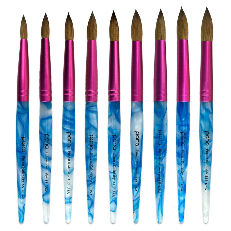 PANA USA Acrylic Nail Brush Pure Kolinsky Hair Acrylic White Swirl Blue Handle with Pink Ferrule Round Shaped - Size 8 - BeesActive Australia