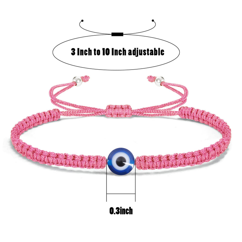 VIBILIA Evil Eye Bracelets for Women Men Handmade Braided Kabbalah Good Luck Bracelet Rope Cord Thread Friendship Bracelet Adjustable String Minimalist Jewelry 2P-Braid-Pink - BeesActive Australia