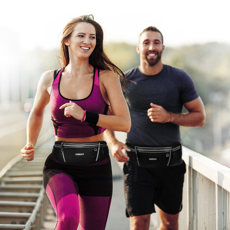 ANBEKO Universal Running belt with Extender, Large Capacity Runner Waist Pack with 4 Pockets,Hiking Travel Camp Running Workout Belt Bag,Reflective No Bounce Waist Bag,Easy Carry any Large Phones - BeesActive Australia