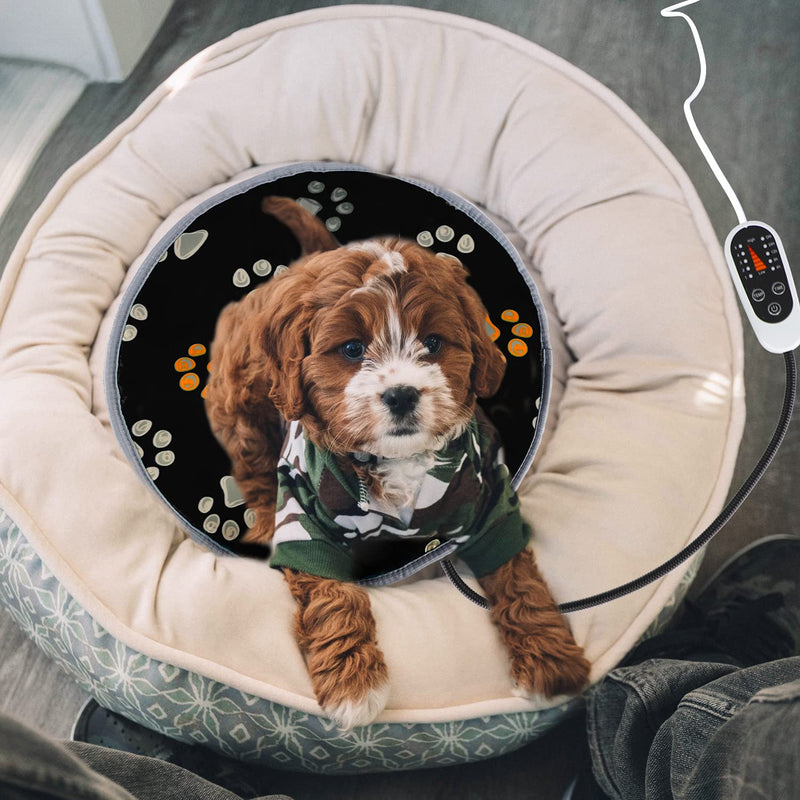 Furrybaby Pet Heating Pad, Waterproof Dog Heating Pad Mat for Cat Pet Heated Warming Pad with Durable Anti-Bite Tube Indoor for Puppies Dogs Cats Temp adjustable round 12in 1 pack black - BeesActive Australia