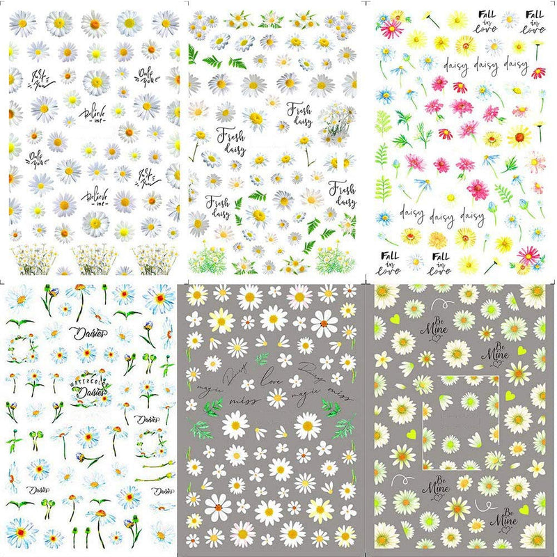 Nail Art Stickers 12 Sheet 3D Self-Adhesive Nail Decals Sunflower Small Daisies Flowers Mix DIY Design Decoration Accessories for Girl - BeesActive Australia