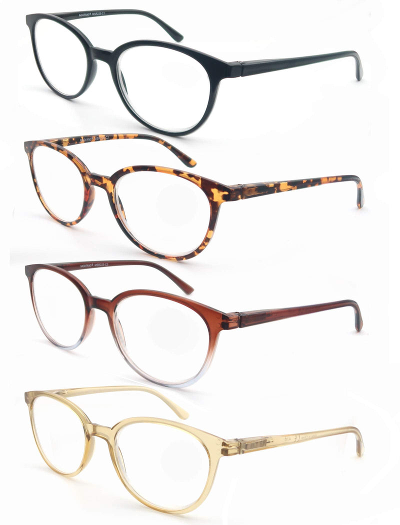 MODFANS 4-Pack Reading Glasses 3.0 Fashion Printed for Men Women,Eyeglasses Round Frame Comfort Spring Hinges,Readers Black-Brown-Tortoiseshell-Yellow +3.0 Magnification (Pack of 4) 4 Pack Mix Color - BeesActive Australia