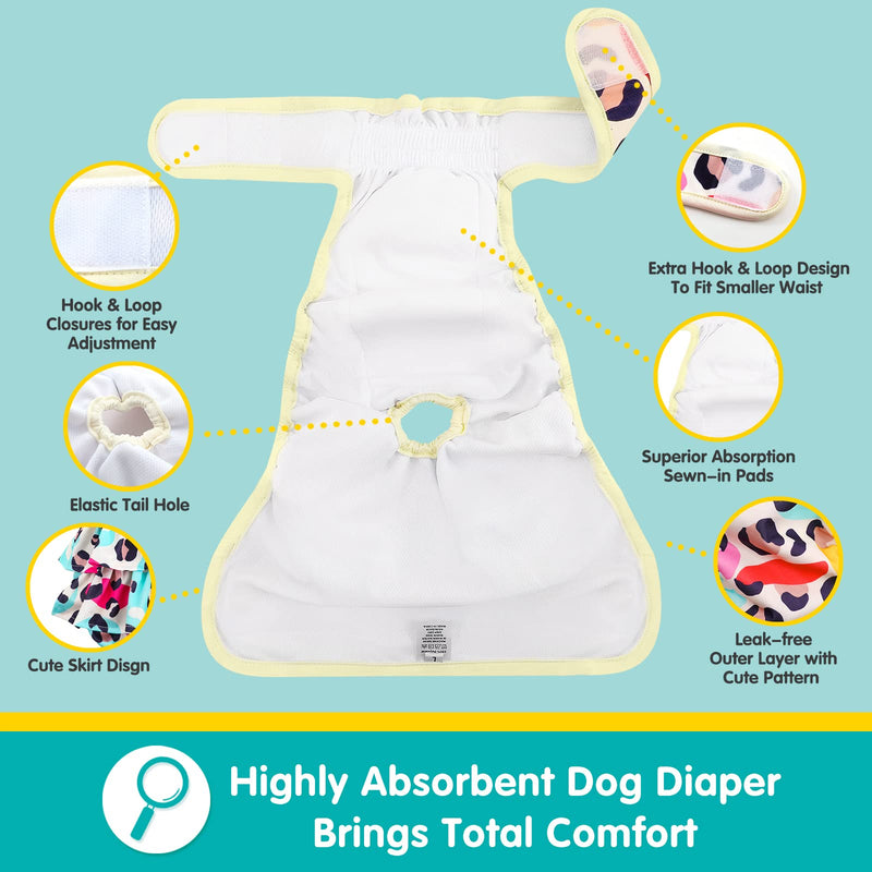 Washable Dog Diapers Female 3 Pack Reusable Premium Highly Absorbent Doggie Diapers, Flexible Puppy Diapers, Durable Leak-Proof Leopard Dog Diapers for Period Heat Incontinence Puppy Training X-Small - BeesActive Australia
