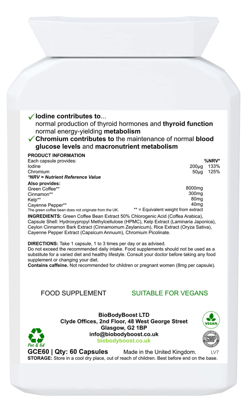 CGA Slender| Green Coffee Bean Extract Complex Formula | Synergistic Herb and Nutrients | Iodine for Normal Thyroid Function | Chromium for Normal Blood Sugar Levels | 60 Vegan Capsules - BeesActive Australia