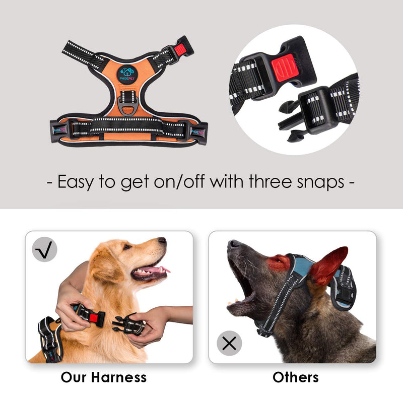 PHOEPET No Pull Dog Harness Reflective Adjustable Vest with a Training Handle, Name ID Pocket, 2 Metal Leash Hooks, 3 Snap Buckles [Easy to Put on & Take Off] Medium Orange - BeesActive Australia