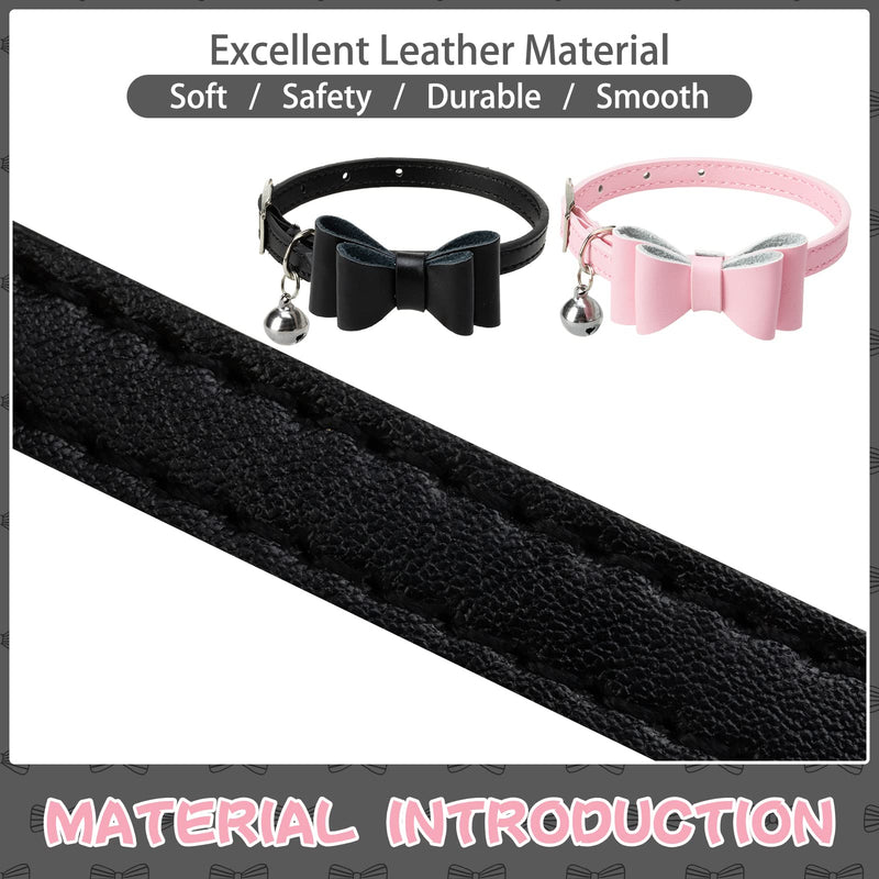 PUPTECK 2 Pack Leather Cat Collars with Detachable Bowtie & Bell - Adjustable Pet Collars with Nice Color for Small Medium Large Kitties, Skin-Friendly, Safety Kitty Collars, 8 - 11inch Black+Pink - BeesActive Australia
