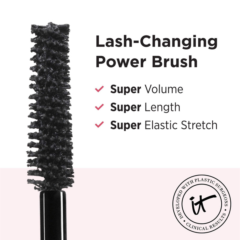 IT Cosmetics Superhero Mascara, Super Black - Elastic Stretch Volumizing & Lengthening Mascara - Lifts, Separates & Conditions Lashes - With Collagen, Biotin & Peptides - 0.3 fl oz 0.3 Fl Oz (Pack of 1) - BeesActive Australia