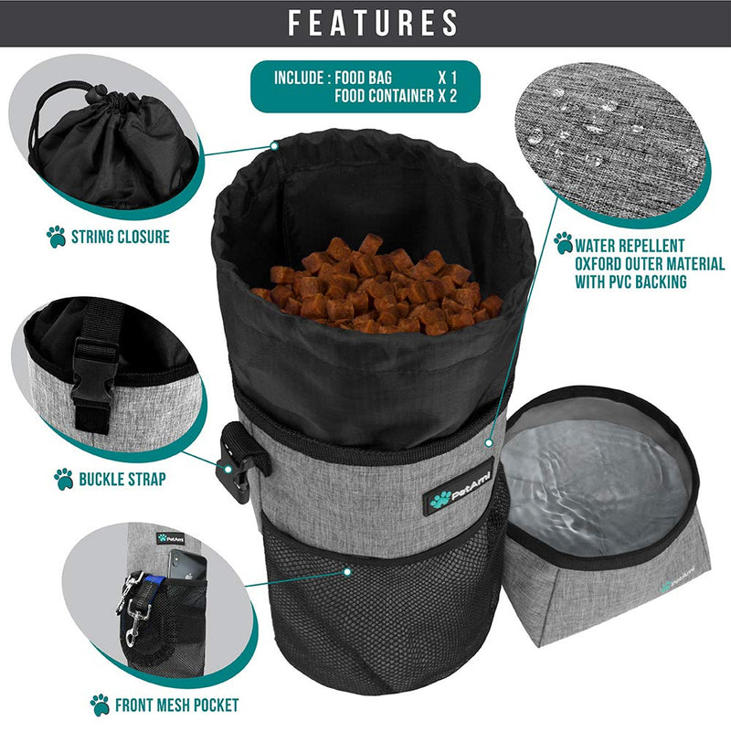 PetAmi Dog Food Travel Bag, Collapsible Dog Travel Bowls, Kibble Carrier for Dogs with Dog Water Bowls Kit, Pet Food Travel Container Storage for Camping, Hiking Gear Accessories Food Bag & Collapsible Bowls Heather Gray - BeesActive Australia