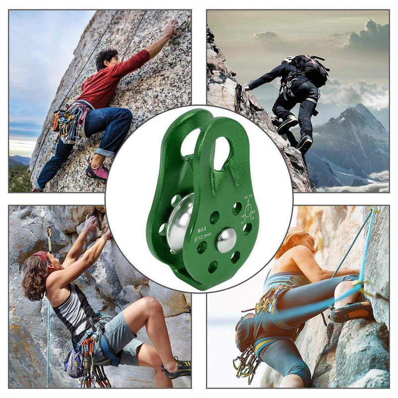 Climbing Pulley Universal Aluminum Alloy Fixed Mountaineering Rope Climbing Pulley Rescue Pulley for Rescue Rope Climbing, Aloft Work Green - BeesActive Australia