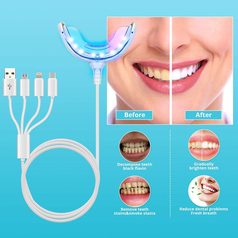Teeth Whitening Accelerator Light, 16x Blue LED Light Mouth Tray Teeth Whitening Enhancer Light Trays Connected with iPhone/Android/USB for Home Use 1 Count (Pack of 1) - BeesActive Australia