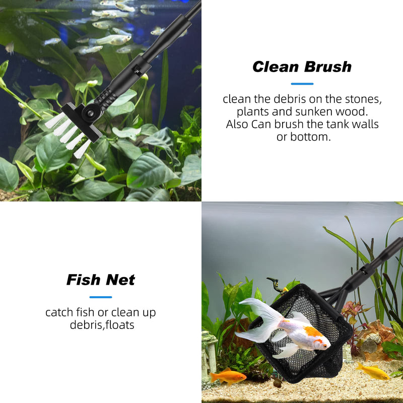 hygger Small Fish Tank Cleaner, Aquarium Cleaning Tools Kit with Telescopic Handle, Seaweed Scraper, Fishing Net, Sponge Brush,Wall Brush (S) S - BeesActive Australia