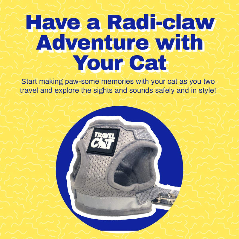 Travel Cat: The True Adventurer - Reflective Cat and Kitten Harness and Leash Set for Walking - Lightweight, Breathable, Snug Fit - Strong Leash with Sturdy Snap Clip Small Grey - BeesActive Australia