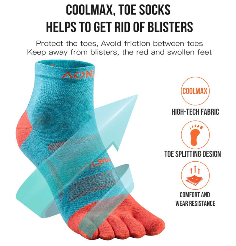 AONIJIE Toe Socks for Men and Women High Performance Athletic Running Toe Socks B# 3 Pairs/Black, Lake Blue, Blue Large - BeesActive Australia