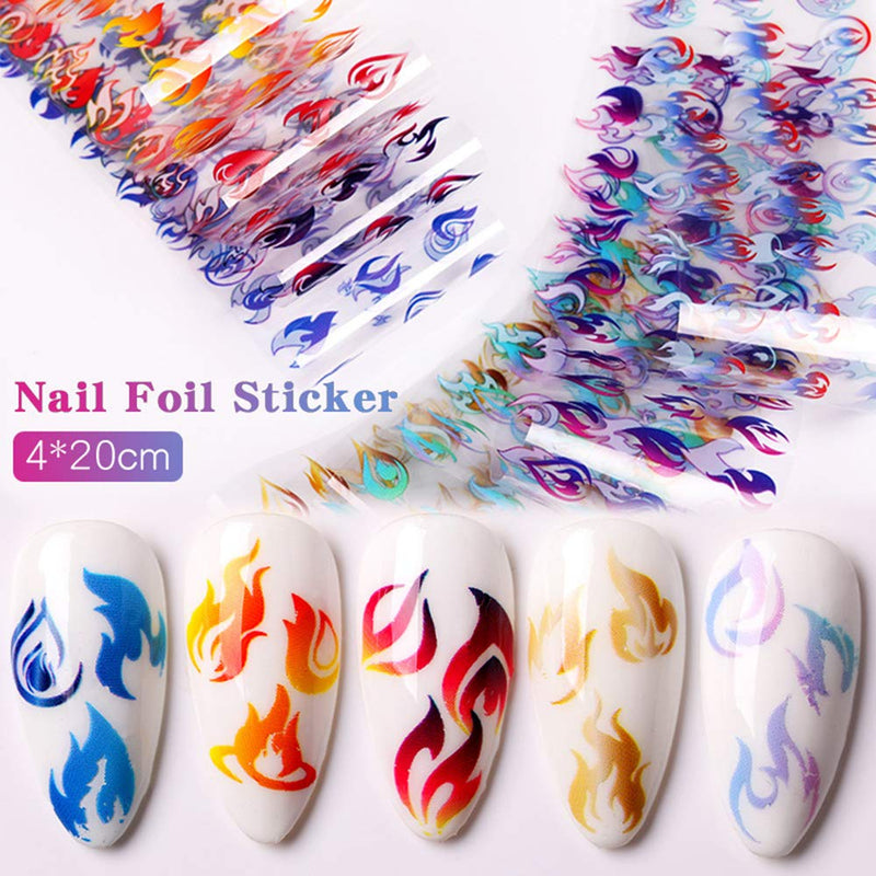 Flame Nail Art Foil Transfer Stickers Nail Accessories 10Sheets Flame Fire Nail Foils Adhesive Nail Decals Starry Sky Stencil Stuff for Women DIY Nail Art Decorations Acrylic Nails Design Manicure - BeesActive Australia