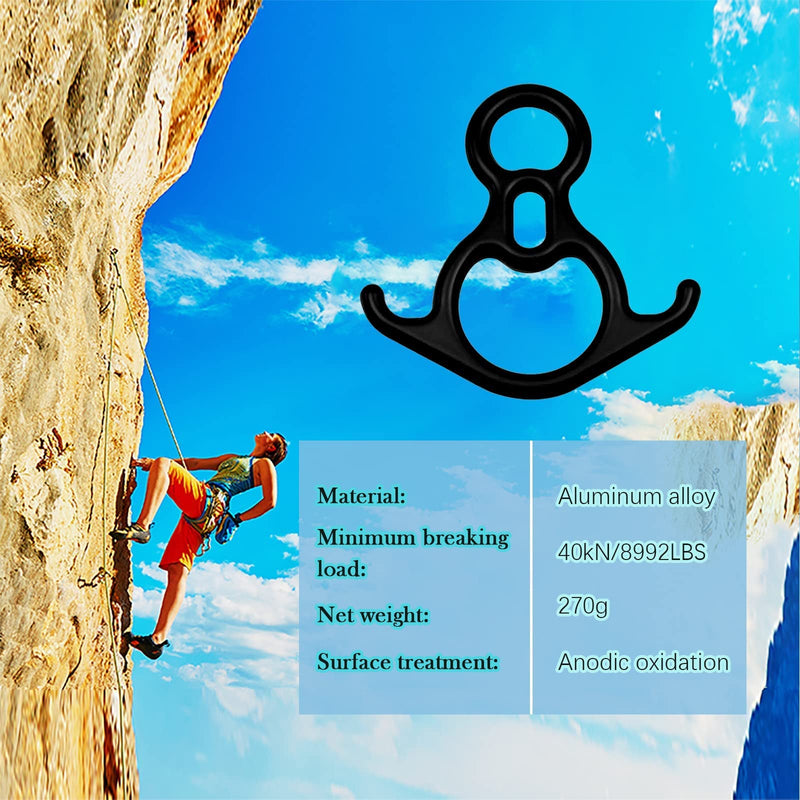 S.E.PEAK Rescue Figure 8 Descender Climbing Gear Downhill Equipment Rigging Plate Rappeling Device for Rock Climbing/Aluminum Alloy Black-40kN - BeesActive Australia