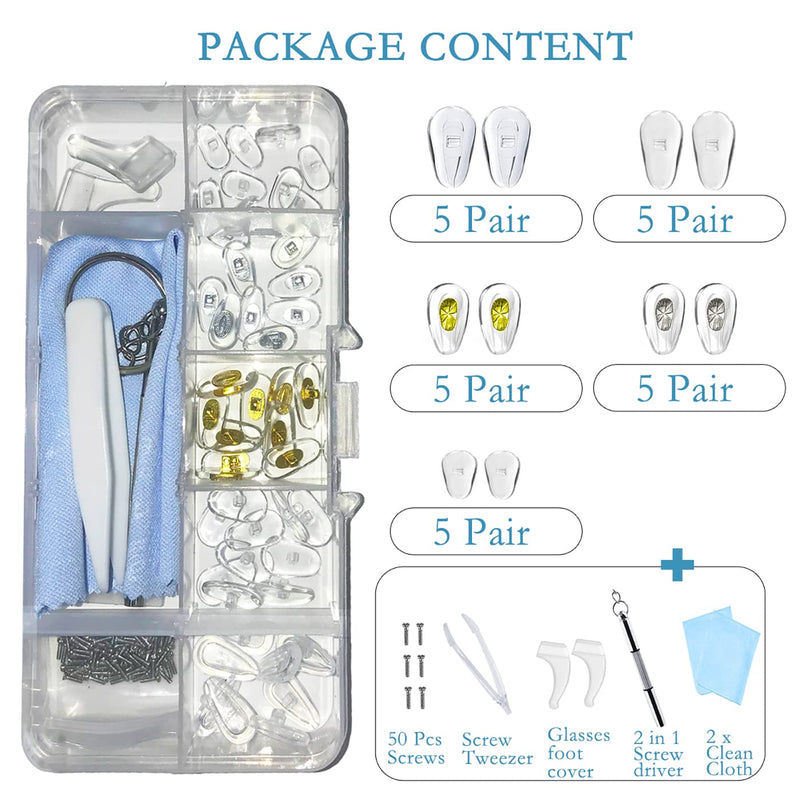 25 Pairs Glasses Nose Pads Silicone, Screw-in Nose Pad for Glasses Eyeglass Repair Kit with Screws Tweezer and Cleaning Cloth - BeesActive Australia