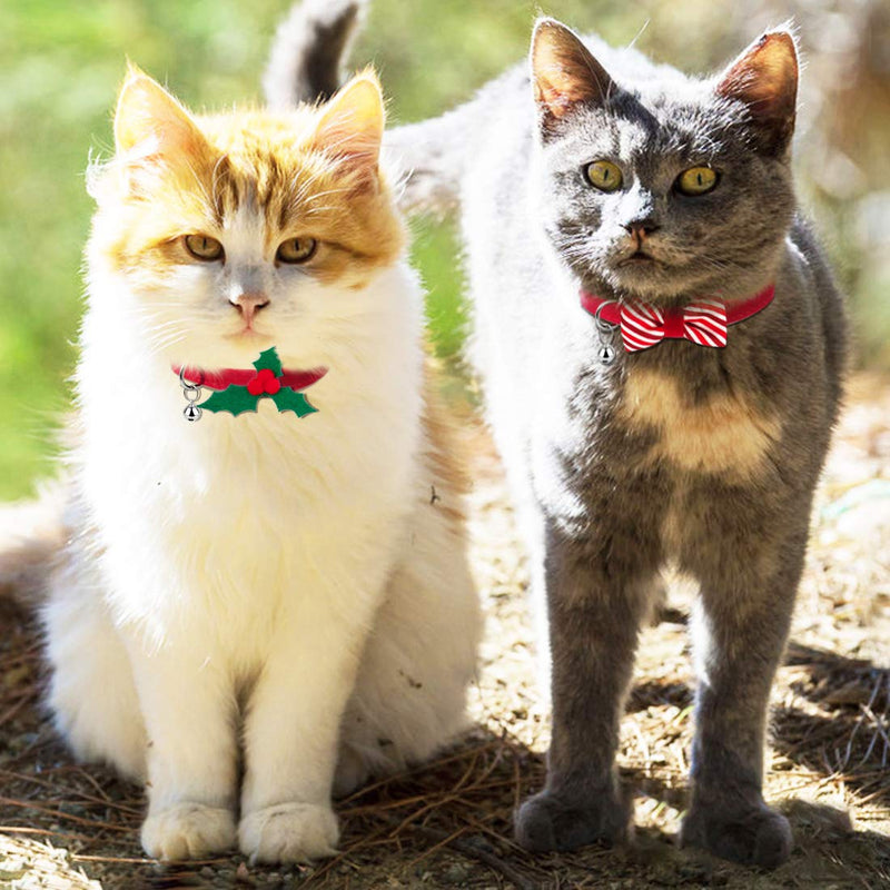 azuza 2 Pack Plaid Pattern Cat Collar Breakaway with Bell and Removable Bowtie Cat Collar Adjustable Cat and Kitten Collars Cat(Neck:8"-12") Holly and Bowtie - BeesActive Australia