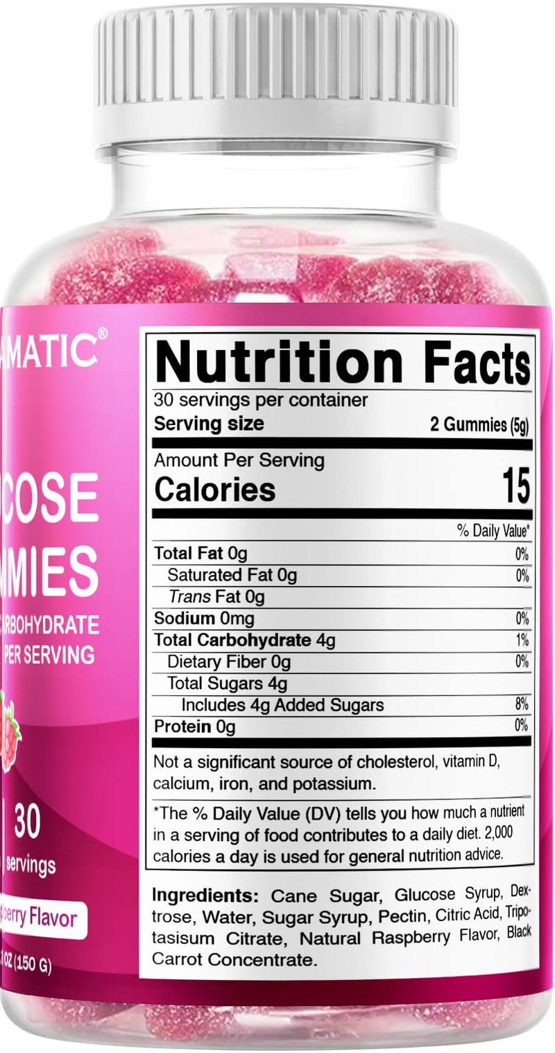 Vitamatic Glucose Chweble Gummies - 60 Count - Natural Raspberry Flavor - 4G of Carbohydrate per Serving - BeesActive Australia
