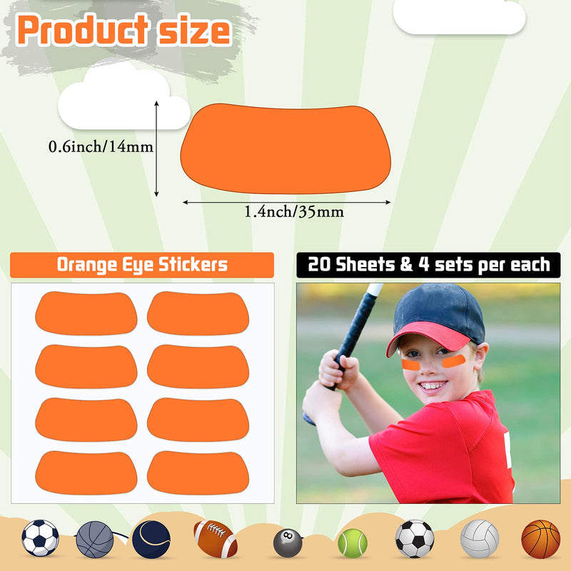 160 Pieces Sports Eye Black Stickers for Kids Football Eye Black Lettering Softball Baseball Face Stickers Lacrosse Fans Eye Strips with 2 Pencils for Party Game Sport Supplies (Orange) Orange - BeesActive Australia