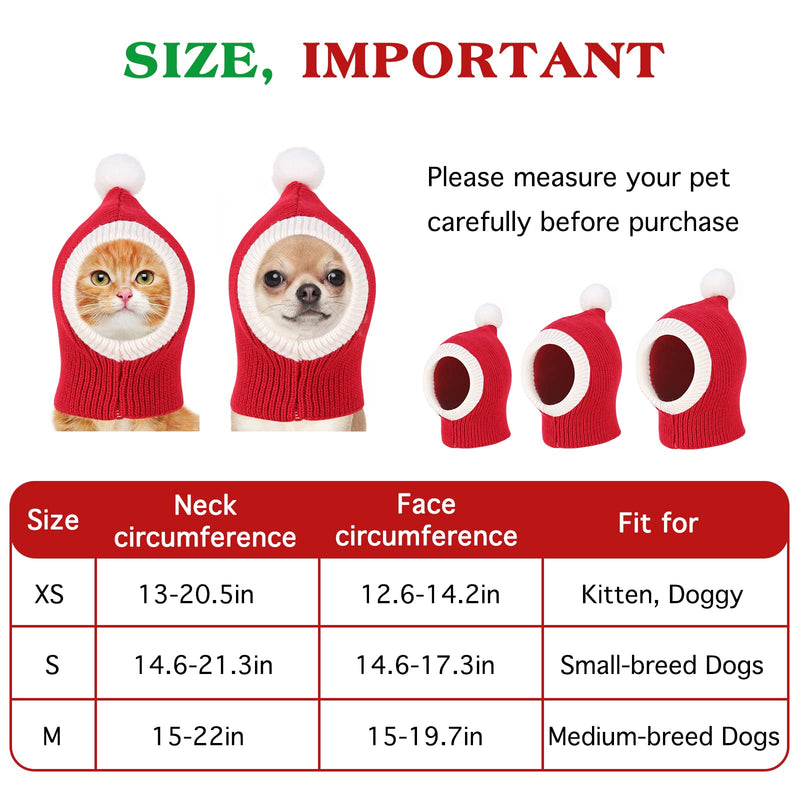 Pawaboo Christmas Pet Hat, Funny Knitted Pets Cap with Pompon, Cute Crocheted Snood Winter Warm Pet Hat, Neck Ear Warmer Hood Warm Scarf Xmas Decoration Santa Hat for Medium Dogs XS Red - BeesActive Australia