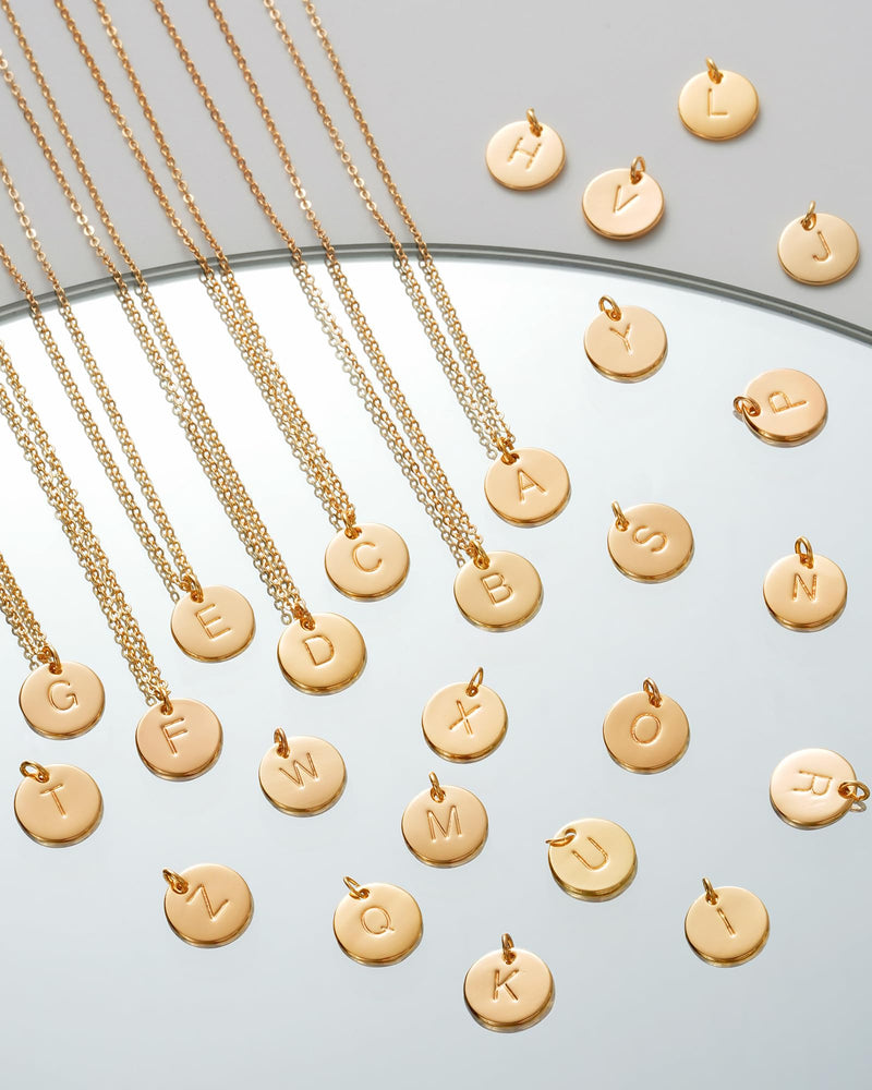 Bemoly Initial Necklace for Women Round 11MM Coin Disc Double Side Engraved Letter A-Z Hammered Pendant 14K Gold Plated Personalized Alphabet Birthday Jewelry 17.5" S - BeesActive Australia