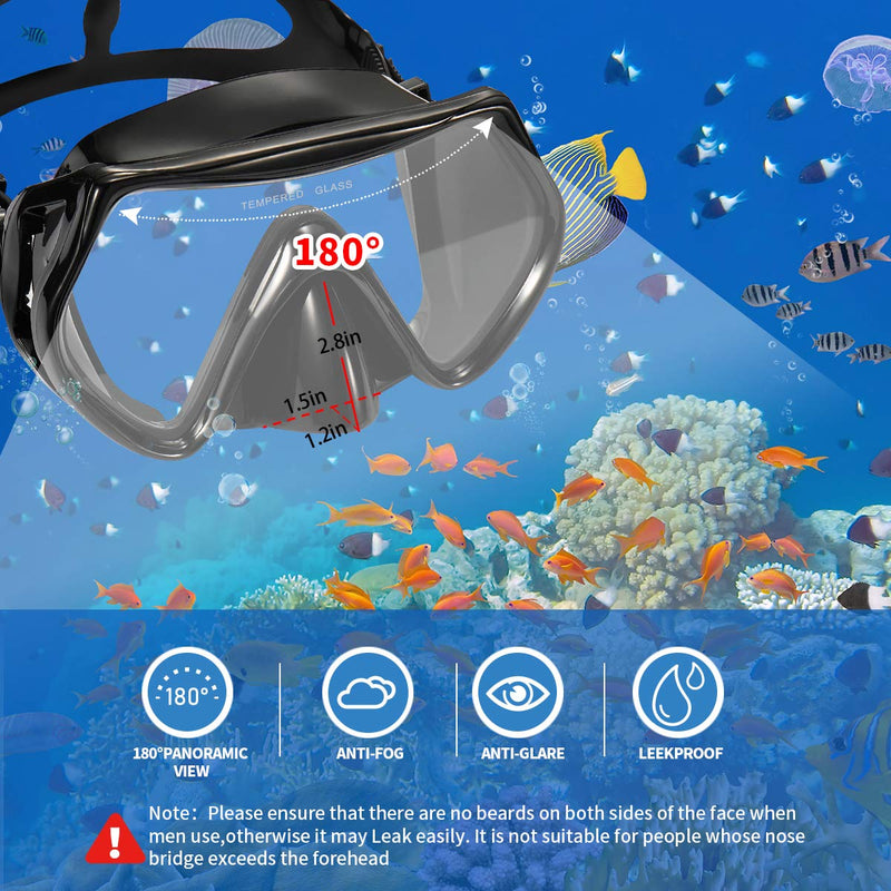 [AUSTRALIA] - Supertrip Snorkeling Freediving Mask Adult Anti-Fog Film Panoramic Scuba Diving Goggles black 