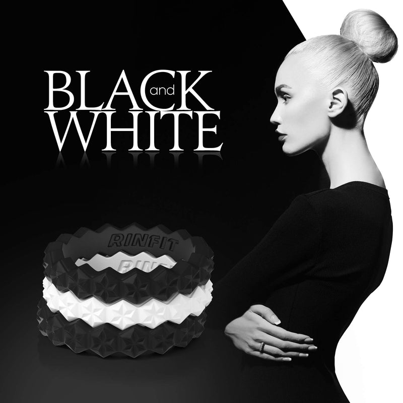 Rinfit Designed Silicone Wedding Ring for Women Set of Thin & Stackable Rings. 3 Rings Pack. Comfortable, Soft Rubber Wedding Bands. Size 4 Black, Ocean - BeesActive Australia