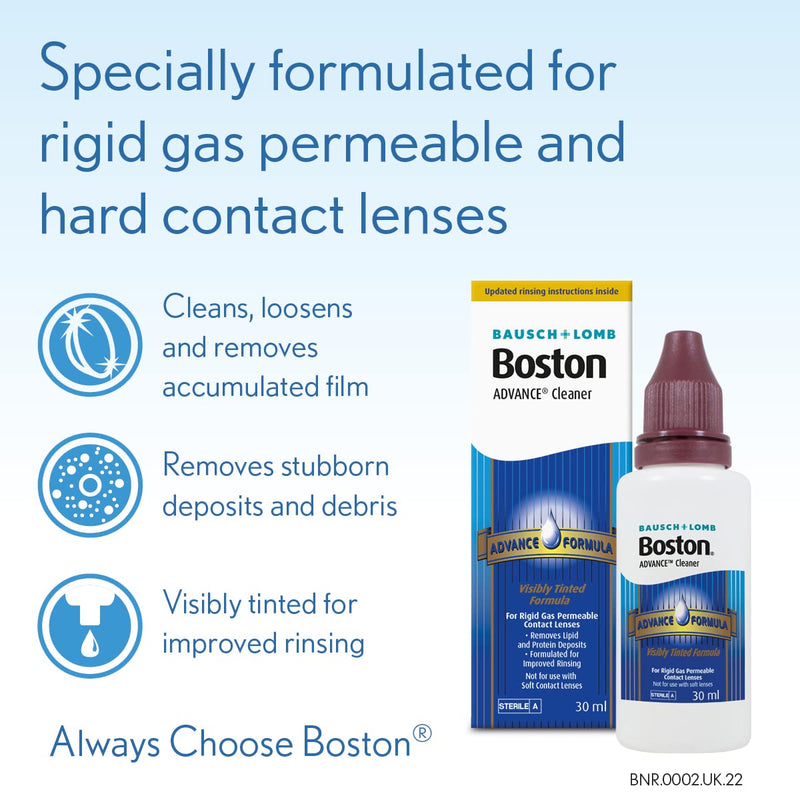 Boston Advance Cleaner, Leaves Lenses Clean, Ready for Disinfection and Conditioning, for Rigid Gas Permeable (RGP) and Hard Contact Lenses, 30 ml - BeesActive Australia