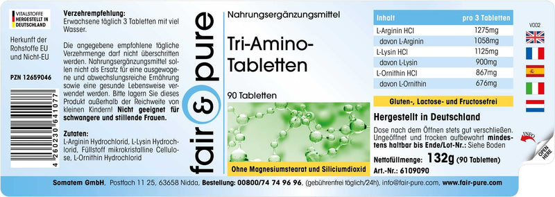 Fair & Pure® - Amino Acid Tablets - arginine, ornithine and lysine - Vegan - 90 Tablets - BeesActive Australia