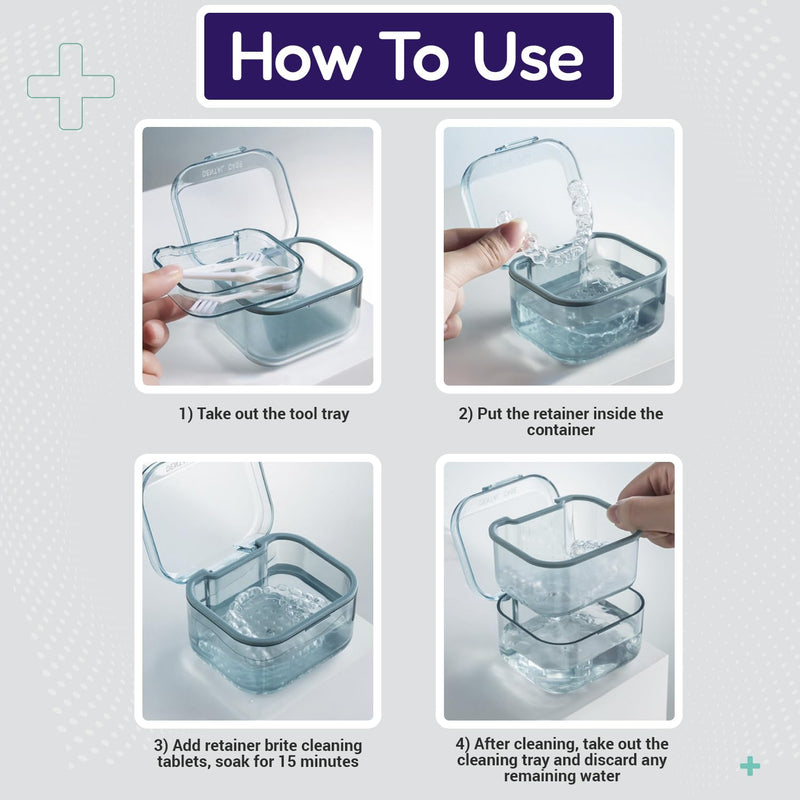 Retainer Brite Cleaning Kit Including 96 Tablets (3 Month Supply) and Case - Retainer Box Ideal for retainers, mouthguard, dentures, invisalign. Removes Plaque and Tartar. (Blue) Blue - BeesActive Australia