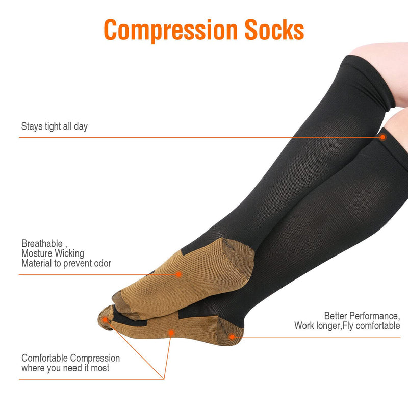 2 Pairs Copper Infused Anti-Fatigue Compression Unisex Flight Travel Socks Anti Swelling DVT Support *UK Stock* (Small/Medium) 2 Pairs (S / M) - BeesActive Australia