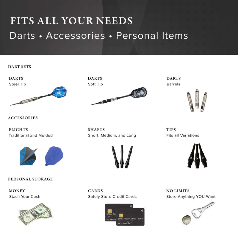 [AUSTRALIA] - Casemaster by GLD Products Classic Nylon Dart Carrying Case for Steel and Soft Tip Darts, Holds 12 Darts Numerous Other Accessories via Generous Storage Pockets, Tubes and Boxes, Black 