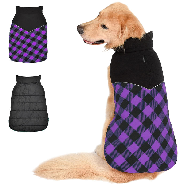 Dog Sweater Winter Coat Cold Vest Pet Warm Cotton Clothes Puppy Jacket Doggies, Reversible Waterproof Windproof British Style Plaid for Small Medium Large Dogs M(Chest Girth:16.1-20.1") Purple - BeesActive Australia