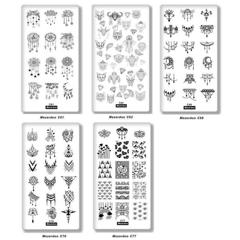 Nail Plates Stamping Set Kit Image Templates Love Tower Charm animal head Design 5pcs Nail Plates + 1pcs Pink 20-slots Plate Holder - BeesActive Australia