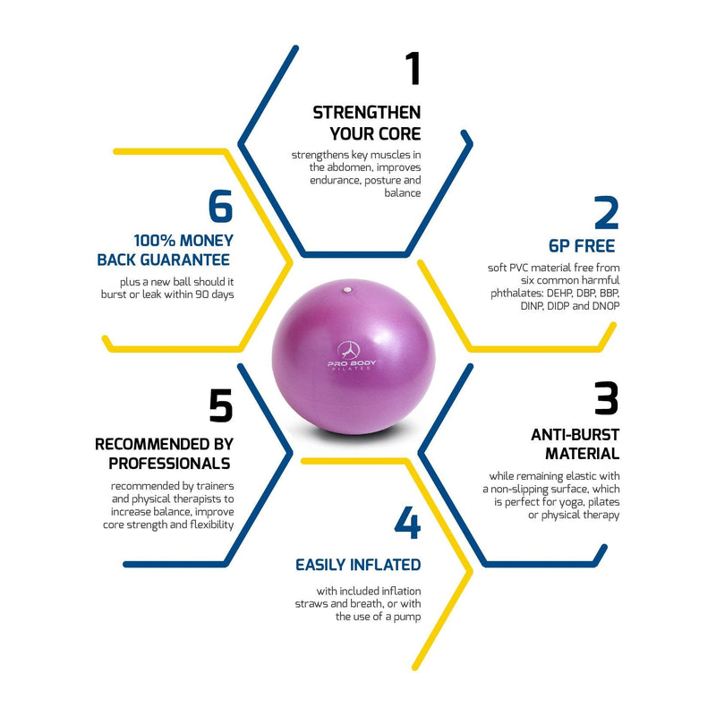 ProBody Pilates Mini Exercise Ball - 9 Inch Small Bender Ball for Stability, Barre, Pilates, Yoga, Balance, Core Training, Stretching and Physical Therapy with Workout Guide Purple - BeesActive Australia