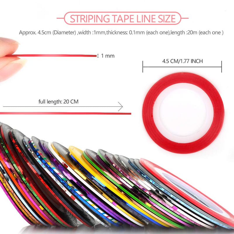 32 Colors Nail Striping Tape Line , FANDAMEI Multicolor Rolls Striping Tape Line Nail Art Decoration Sticker DIY Nail Tip - BeesActive Australia