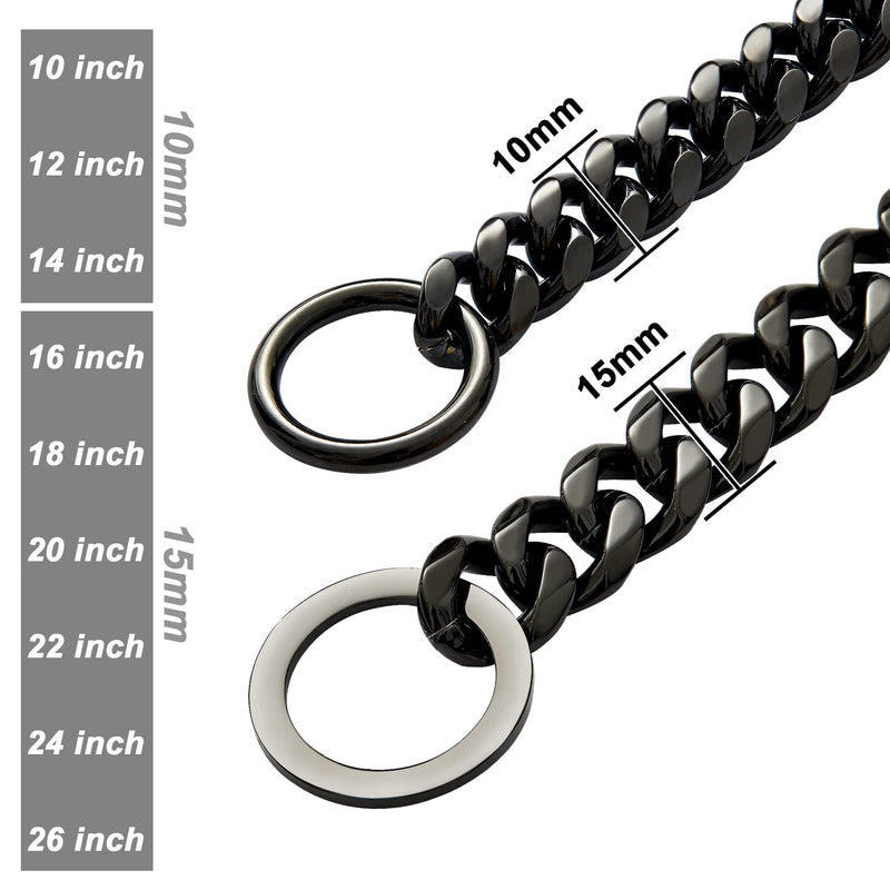 W&W Lifetime Durable Dog Walking Collar 15mm/10mm Black Strong Stainless Steel Cuban Link Chain Collar for Small Medium Large Dogs 20 Inch - BeesActive Australia