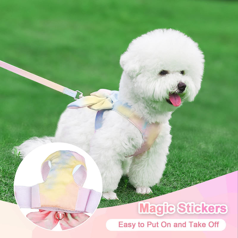 PETCARE Cute Bow Tie Dog Harness and Leash Set Elegant Rainbow Gradient Puppy Harness No Pull Soft Mesh Pet Cat Dog Vest Harnesses for Small Dogs Cats M (Suggest 5-8 lbs) Yellow - BeesActive Australia