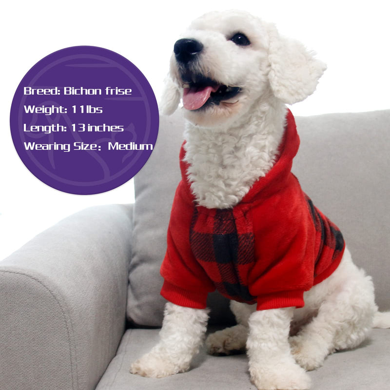 cyeollo Dog Coat Buffalo Plaid Dog Winter Coat Flannel Dog Sweatshirt Cold Weather Coats New Year Dog Clothes for Small Medium Dogs XX-Large With Hat (Red） - BeesActive Australia