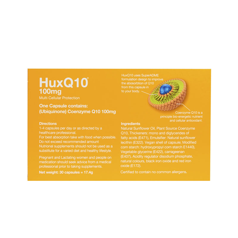 Q10 Coenzyme 100 mg Capsules, 30-Pack � Support Heart, Blood Pressure, Skin Health with Easy-to-Swallow Vegan Ubiquinone COQ10 Fermented SuperADME � Food Supplements by Huxley Europe - BeesActive Australia