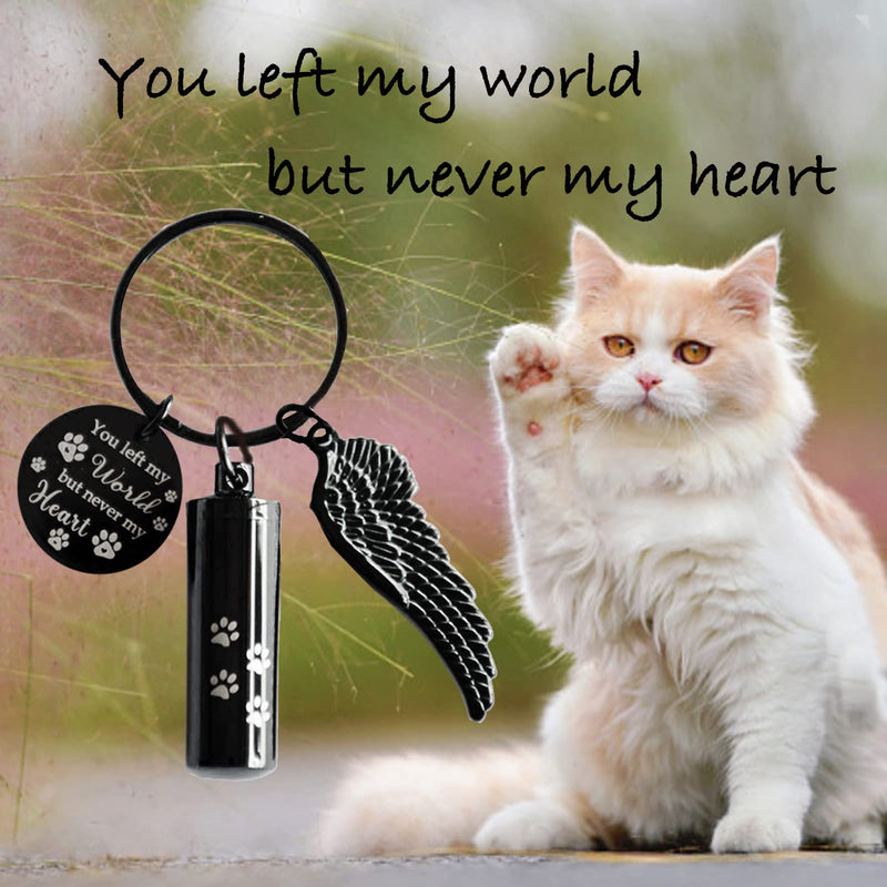 Cylinder Urn Keychain for Ashes Pet Cremation Keychain Dog Ash Necklace Cat Urn Necklace Black - BeesActive Australia