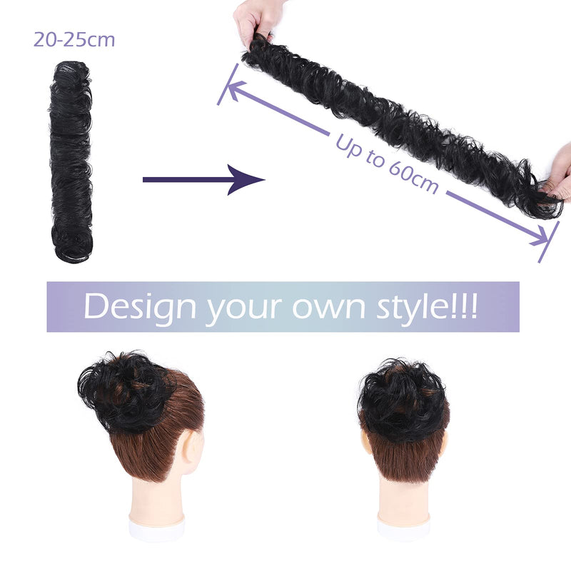Messy Hair Scrunchies Wrap Bun Extensions Real Human Hair Curly Wavy Pieces For Women Updo Ponytail Hair #01 Jet Black - BeesActive Australia