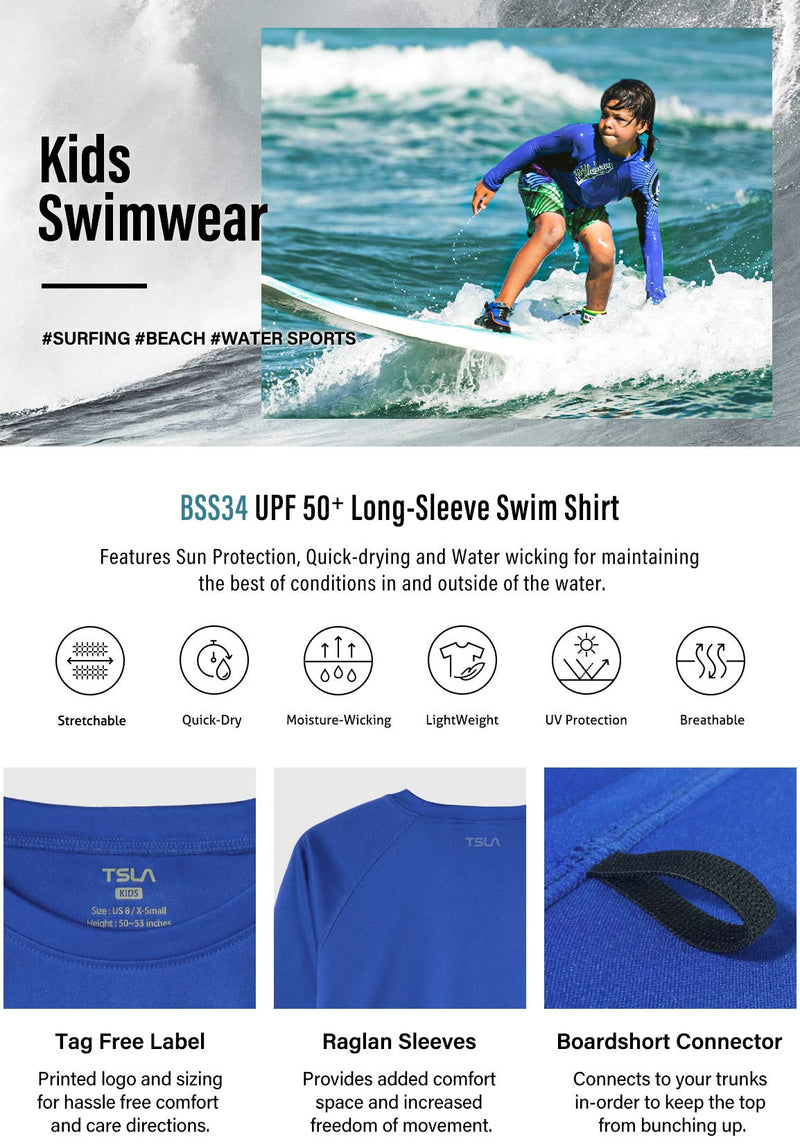 TSLA Boys UPF 50+ Rash Guard Long Sleeve, UV Sun Protection Water Swim Shirts, Surf Swimwear Swimsuit Top Loose Fit(bss34) - Blue XXX-Small_4 - BeesActive Australia