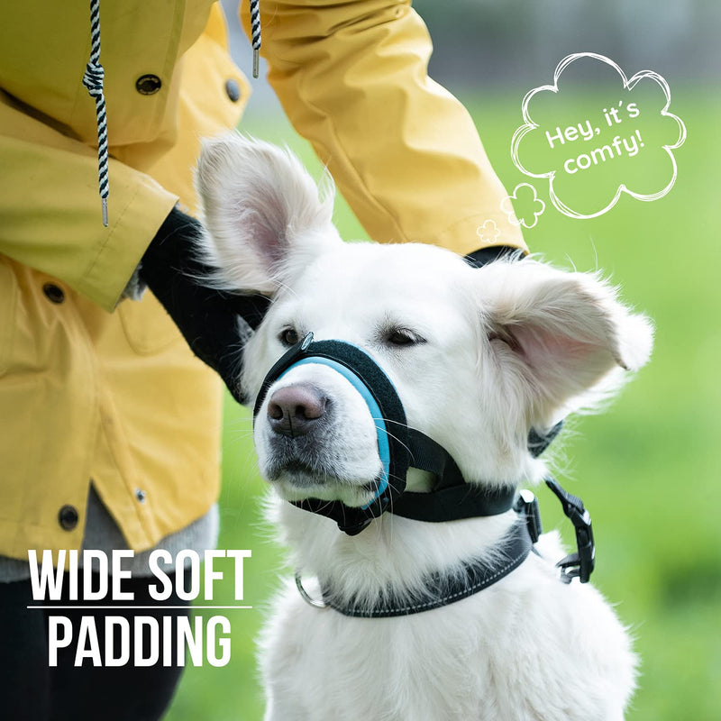 Gentle Muzzle Guard for Dogs - Prevents Biting Unwanted Chewing Safely Secure Comfort Fit - Soft Neoprene Padding – No More Chafing – Included Training Guide Helps Build Bonds Pet Medium (Pack of 1) Blue - BeesActive Australia