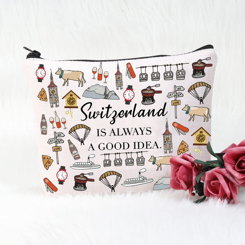 POFULL Swiss Mountains Gift Switzerland Is Always A Good Idea Cosmetic Bag Europe Trip Gift (Switzerland Is Always Cosmetic Bag) Switzerland Is Always Cosmetic Bag - BeesActive Australia