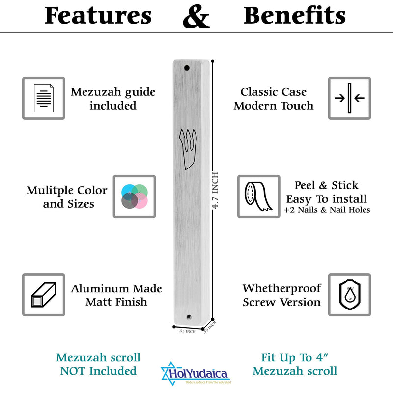 HolYudaica 3-Pack - Classic Aluminum Mezuzah Case for Mezuzah Scroll (with Nail), Easy Peel and Stick, (Scroll Not Included) - Weather Proof - Door Mezuzah Made In Israel (Silver, 4.7inch) Silver - BeesActive Australia