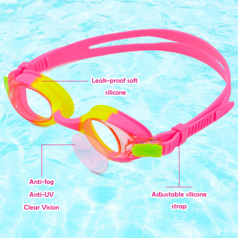 Kids Swim Caps for Girls (Age 4-8), Durable Waterproof Silicone Swimming Cap for Short/Long Hair with Swimming Goggles, Ear Plug and Nose Clip - BeesActive Australia