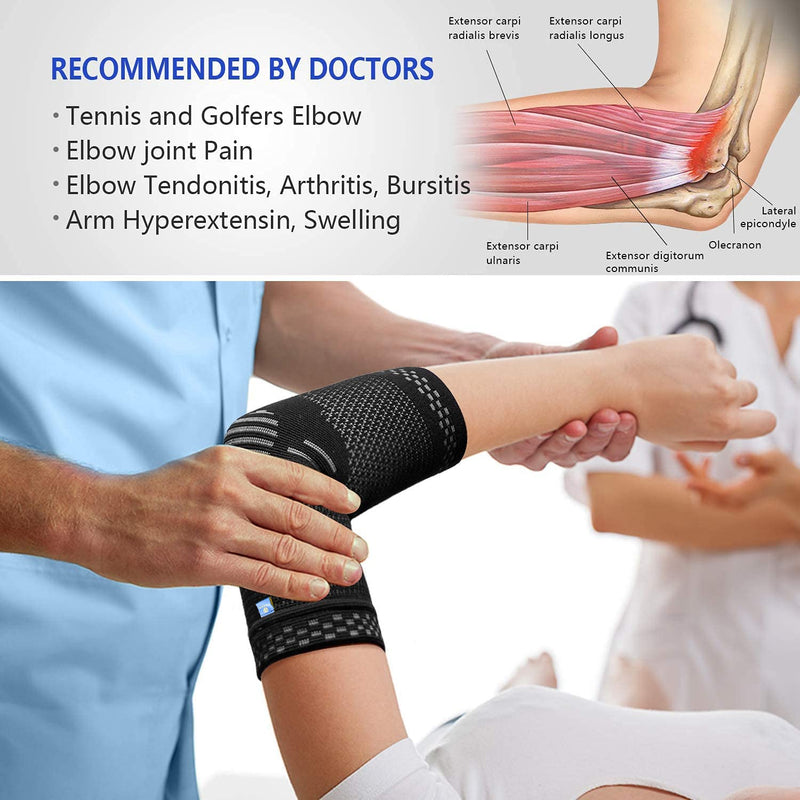 ABYON Professional Medical Grade Elbow Brace Compression Sleeve (1pcs)+Tennis Elbow Brace (2pcs),Elbow Support Gear for Sports or Daily Use to Reduce Elbow Pain and Tendonitis | Tennis Elbow | Golfer's Elbow | Arthritis for Men and Women Medium Black - BeesActive Australia