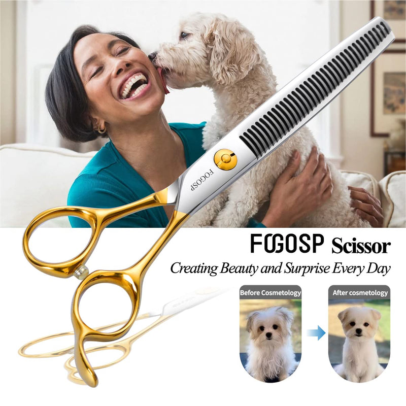 FOGOSP Professional Dog Grooming Scissors 7" 7.5 in Curved Grooming Scissors Thinning Shears for Grooming Chunker Straight Dog Grooming Shears For Groomers 6.5" Blender Gold - BeesActive Australia