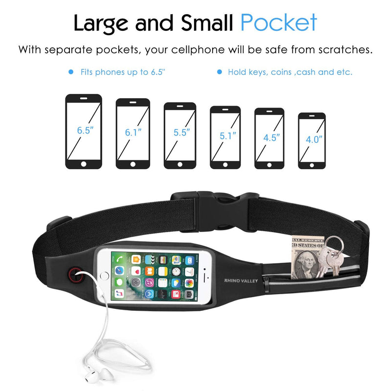 Rhino Valley Running Belt Waist Pack, Sports Fanny Pack Fitness Workout Belt, Dual Pockets with Clear Touch Screen Compatible with iPhone 13 Mini/iPhone 13/iPhone 13 Pro, iPhone 12/12 Pro,iPhone 11 Black - BeesActive Australia